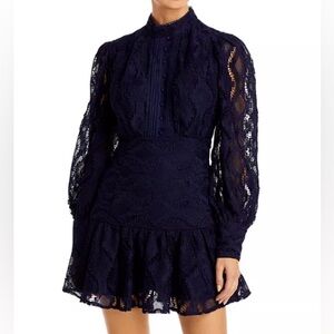 Bardot Remy Lace Long Sleeve Mini Dress Navy Size XS (2)
